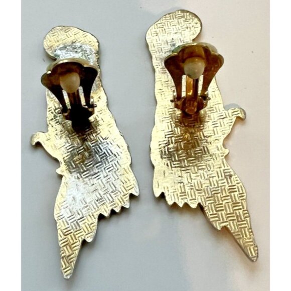 Gold-Toned Enamel Parrot Clip-On Earrings Vintage - Picture 3 of 5